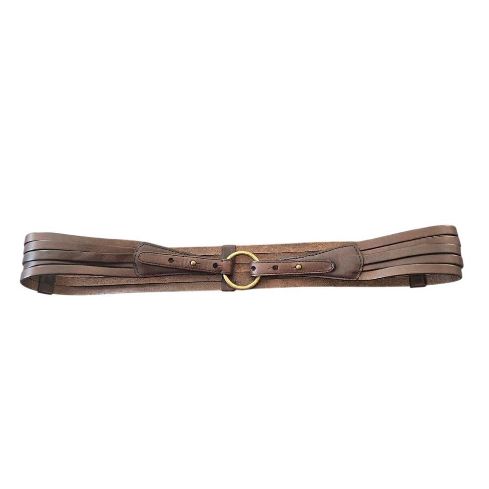 Eddie Bauer Vintage Brown Leather Wide Multi Strap Brass Ring Belt L/G